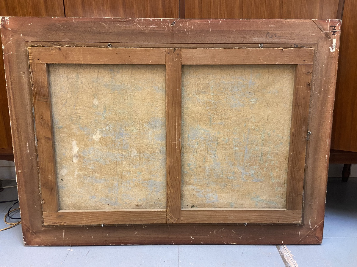 Grande Huile Sur Toile Bord De Mer A Palerme Par Rosario Di Fazio, Années 1940-photo-5