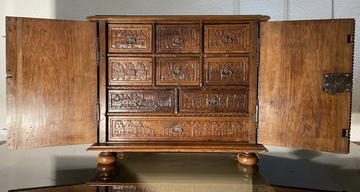 Cabinet De Voyage Haute Epoque En Noyer, Europe du Nord (Danemark?), Epoque XVIIe-photo-2