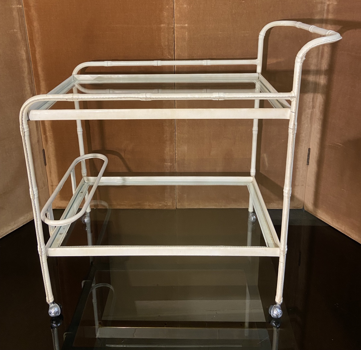 Desserte Par Jacques Adnet, Simili Cuir, Années 1950/60-photo-2