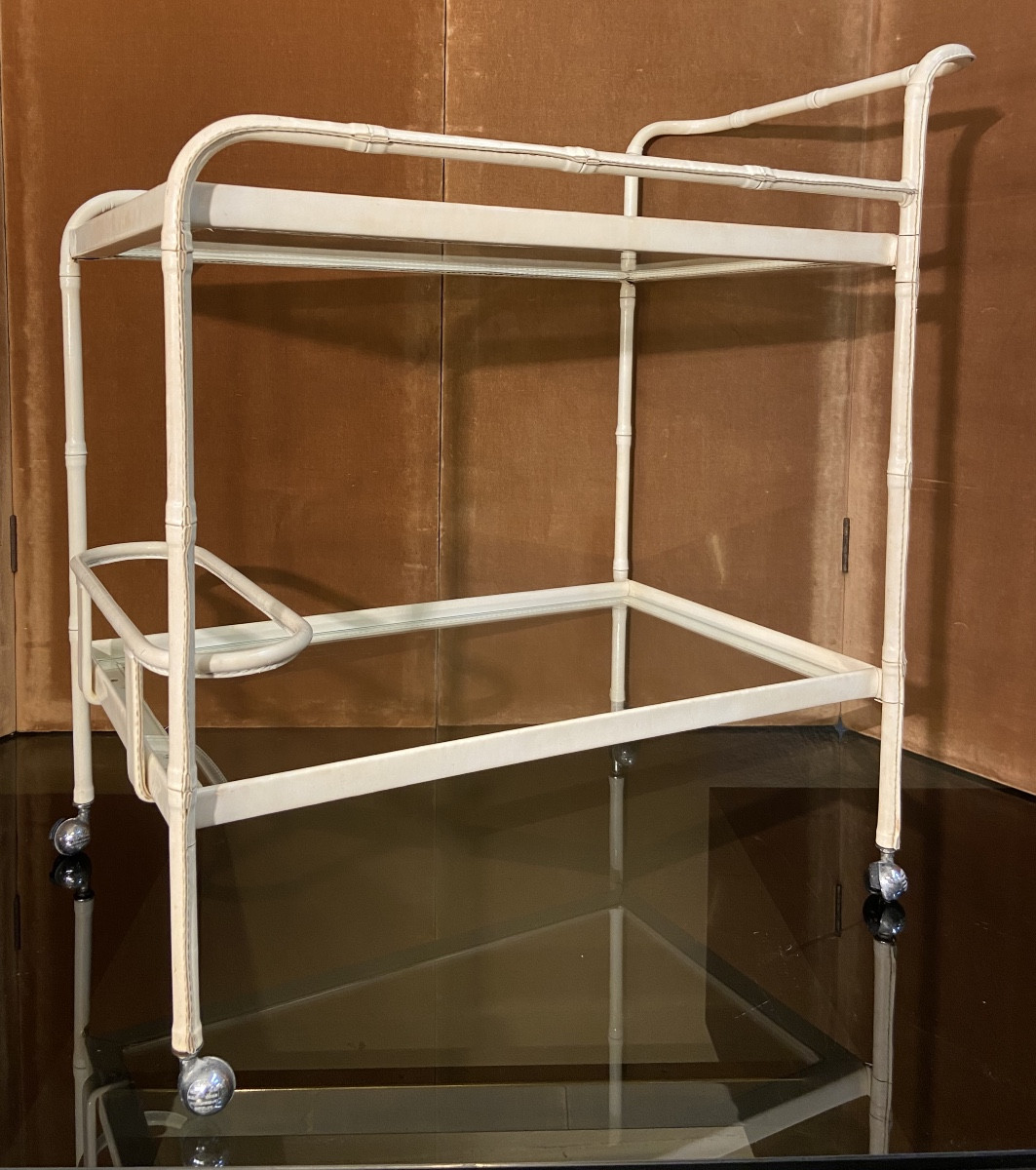 Desserte Par Jacques Adnet, Simili Cuir, Années 1950/60-photo-3