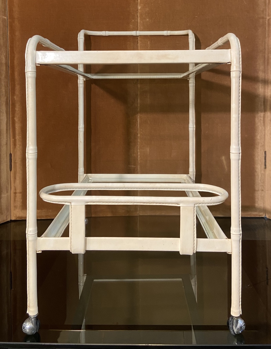 Desserte Par Jacques Adnet, Simili Cuir, Années 1950/60-photo-4