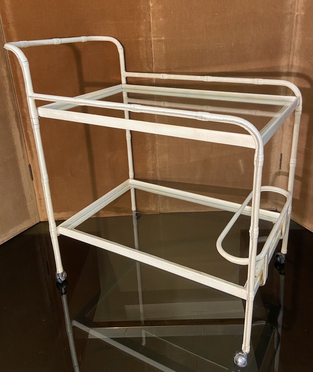 Desserte Par Jacques Adnet, Simili Cuir, Années 1950/60-photo-2