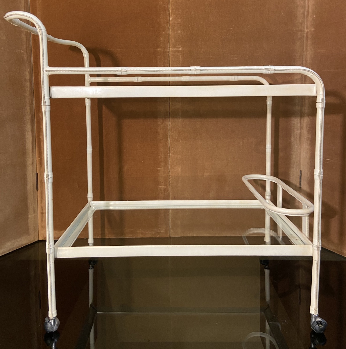 Desserte Par Jacques Adnet, Simili Cuir, Années 1950/60-photo-3