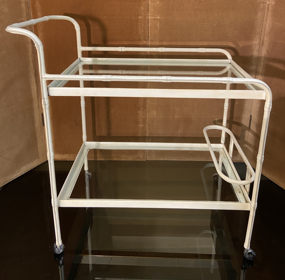 Desserte Par Jacques Adnet, Simili Cuir, Années 1950/60-photo-4