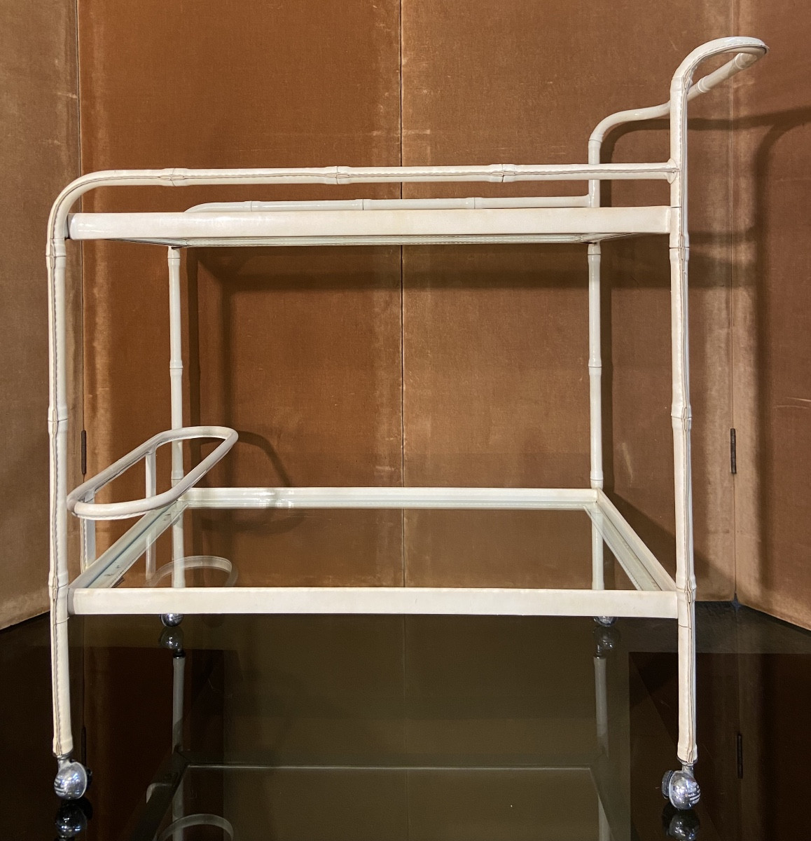 Desserte Par Jacques Adnet, Simili Cuir, Années 1950/60