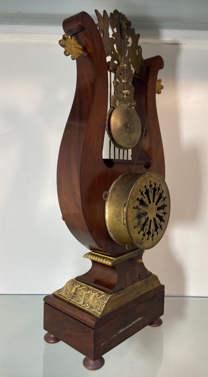 Lyre Clock, Mahogany And Gilt Bronze, Restoration Period-photo-4