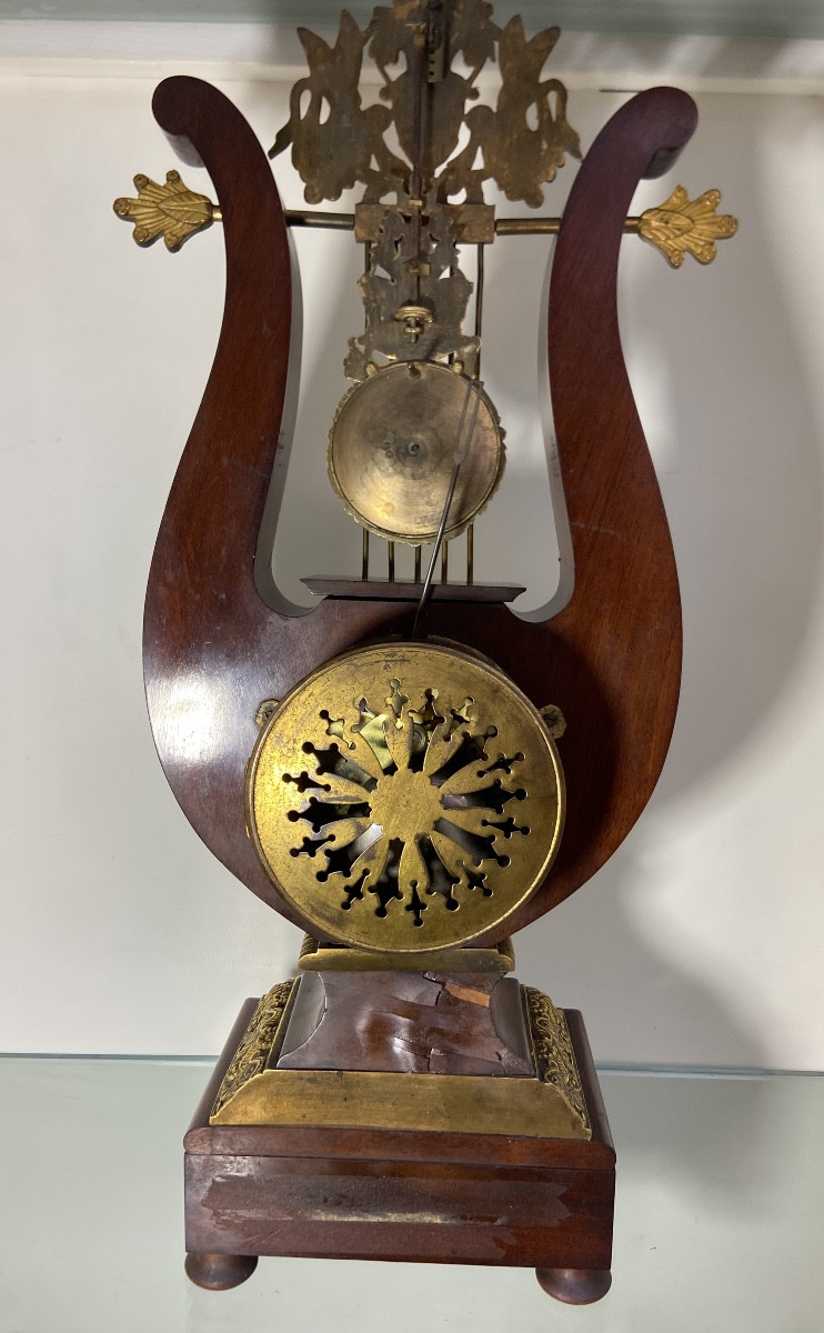 Lyre Clock, Mahogany And Gilt Bronze, Restoration Period-photo-1