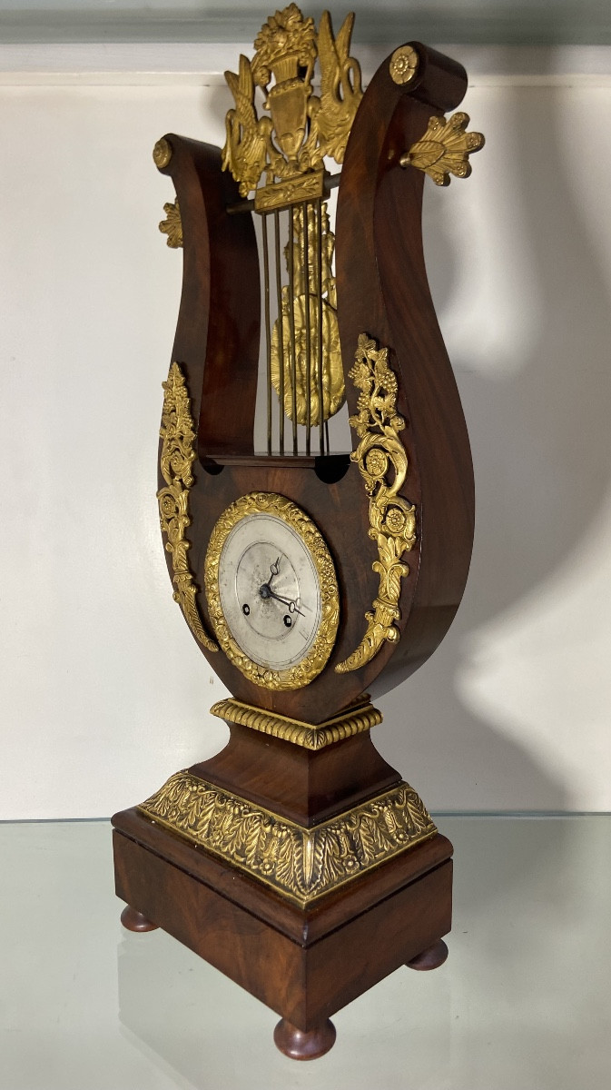 Lyre Clock, Mahogany And Gilt Bronze, Restoration Period-photo-2