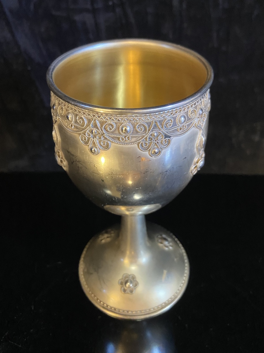 Coupe Judaïque Dite Kiddouch En Argent Par Shevah Bros, Epoque XXe-photo-2