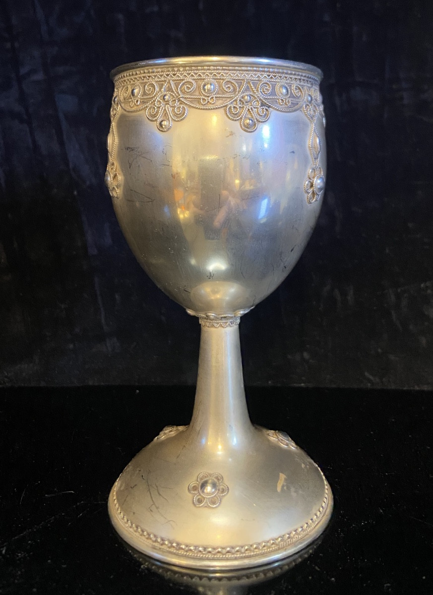 Coupe Judaïque Dite Kiddouch En Argent Par Shevah Bros, Epoque XXe-photo-3