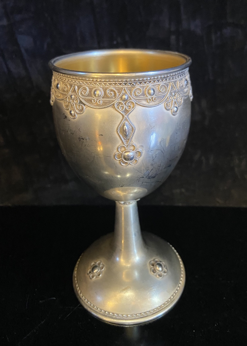 Coupe Judaïque Dite Kiddouch En Argent Par Shevah Bros, Epoque XXe