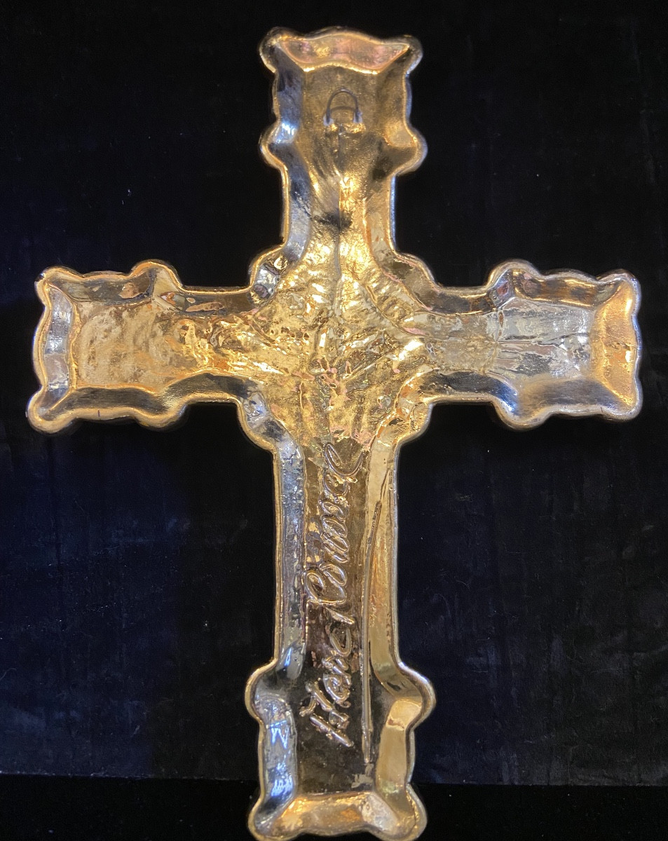 Croix Murale En Céramique Par Marc Roussel, Années 1960/70-photo-2