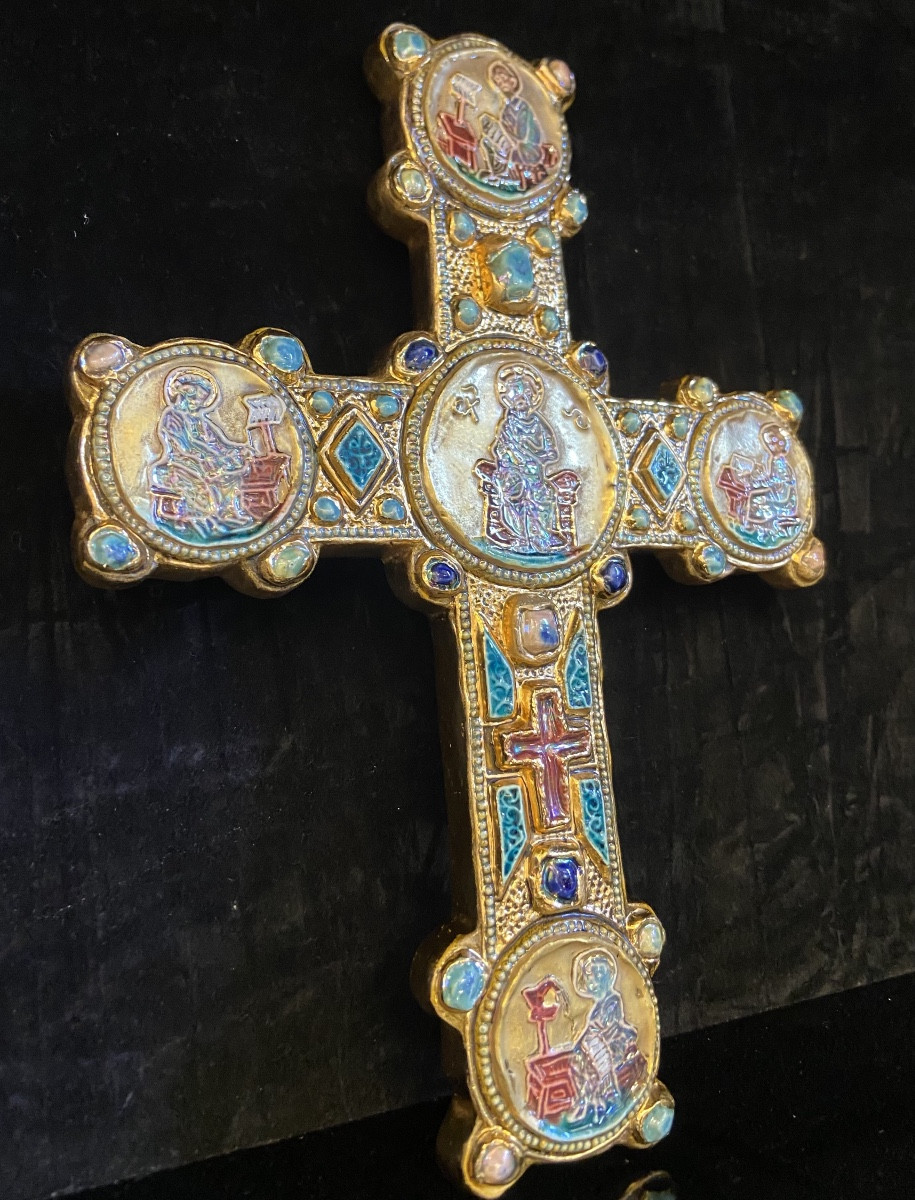 Croix Murale En Céramique Par Marc Roussel, Années 1960/70-photo-3