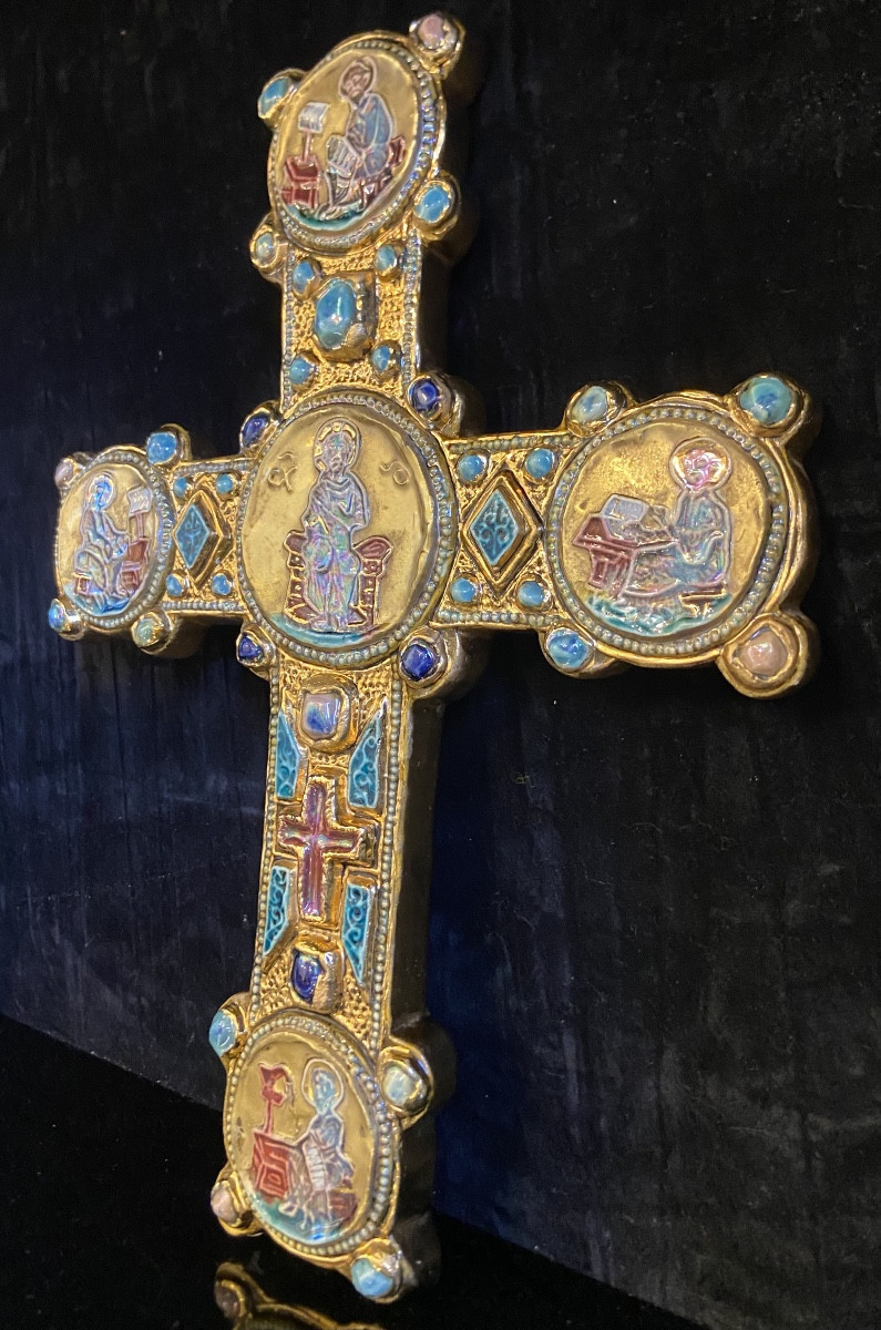 Croix Murale En Céramique Par Marc Roussel, Années 1960/70-photo-1