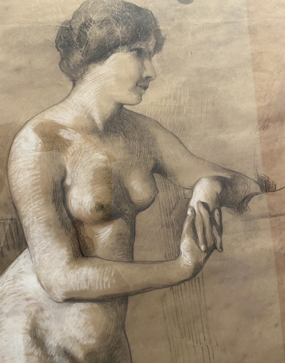 Large Nude Drawing Of A Woman, Circa 1900-photo-3