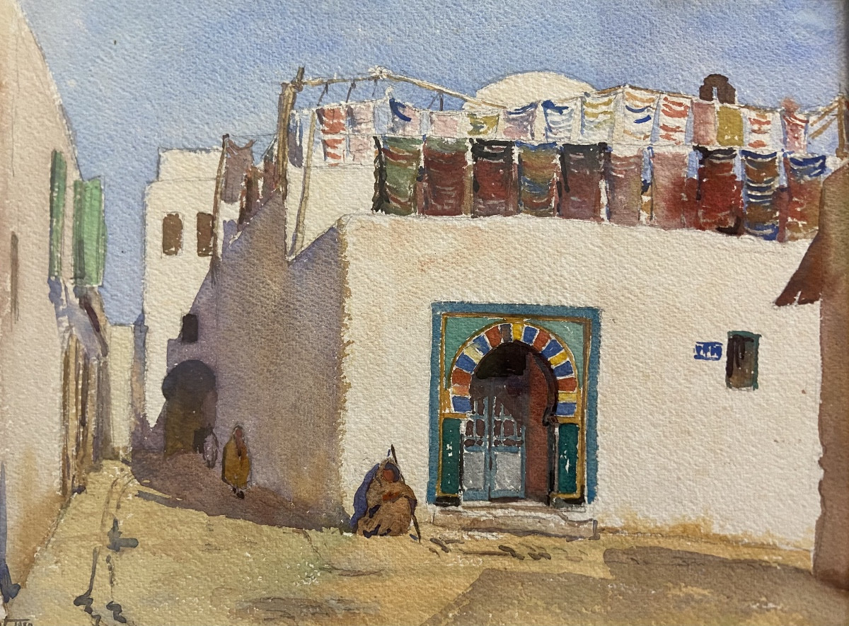 Deux Aquarelles Orientalistes Par Geneviève Gallibert, Année 1920-photo-3