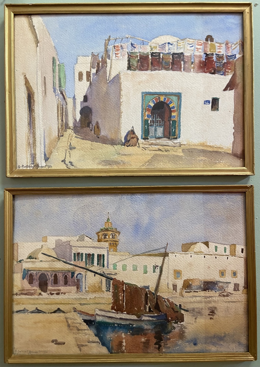 Deux Aquarelles Orientalistes Par Geneviève Gallibert, Année 1920
