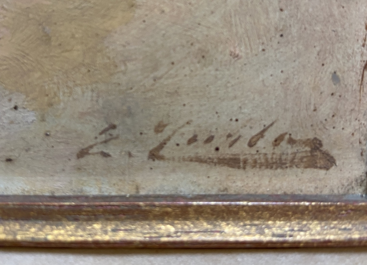 Huile Sur Bois, Portrait De Jeune Femme Par E.Turba, Epoque Fin XIXe-photo-3