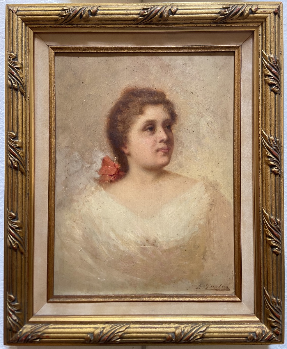 Huile Sur Bois, Portrait De Jeune Femme Par E.Turba, Epoque Fin XIXe