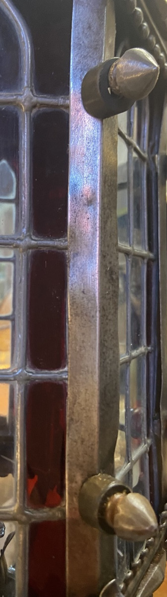 Neo-gothic Lantern, Wrought Iron And Stained Glass, 19th Century-photo-4