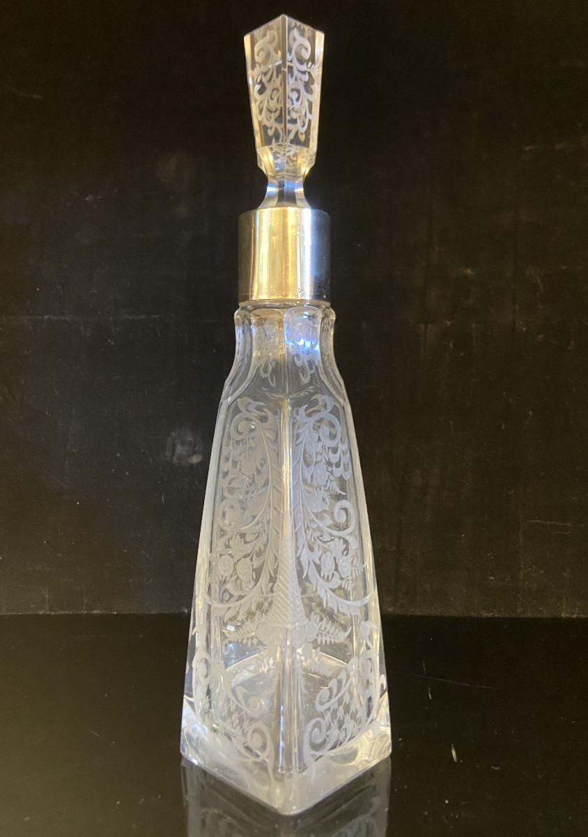 Carafe En Cristal Gravé Et En Argent, Epoque Fin XIXe-photo-3