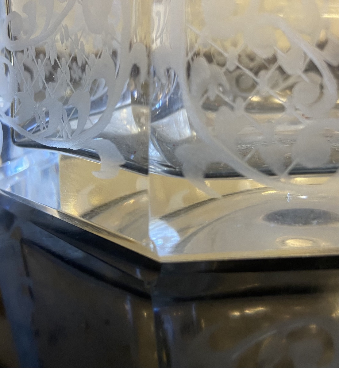 Carafe En Cristal Gravé Et En Argent, Epoque Fin XIXe-photo-6