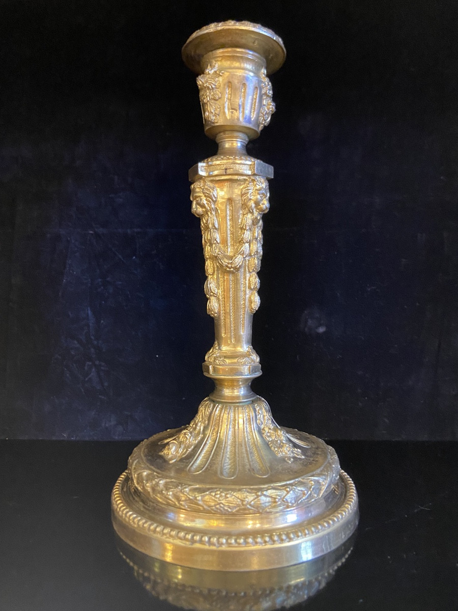 Bougeoir En Bronze Doré Aux Têtes De Lion De Style Louis XVI, Epoque XIXe-photo-2