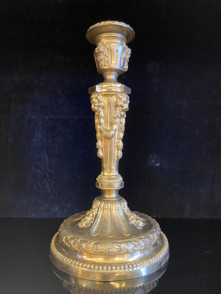 Bougeoir En Bronze Doré Aux Têtes De Lion De Style Louis XVI, Epoque XIXe-photo-2