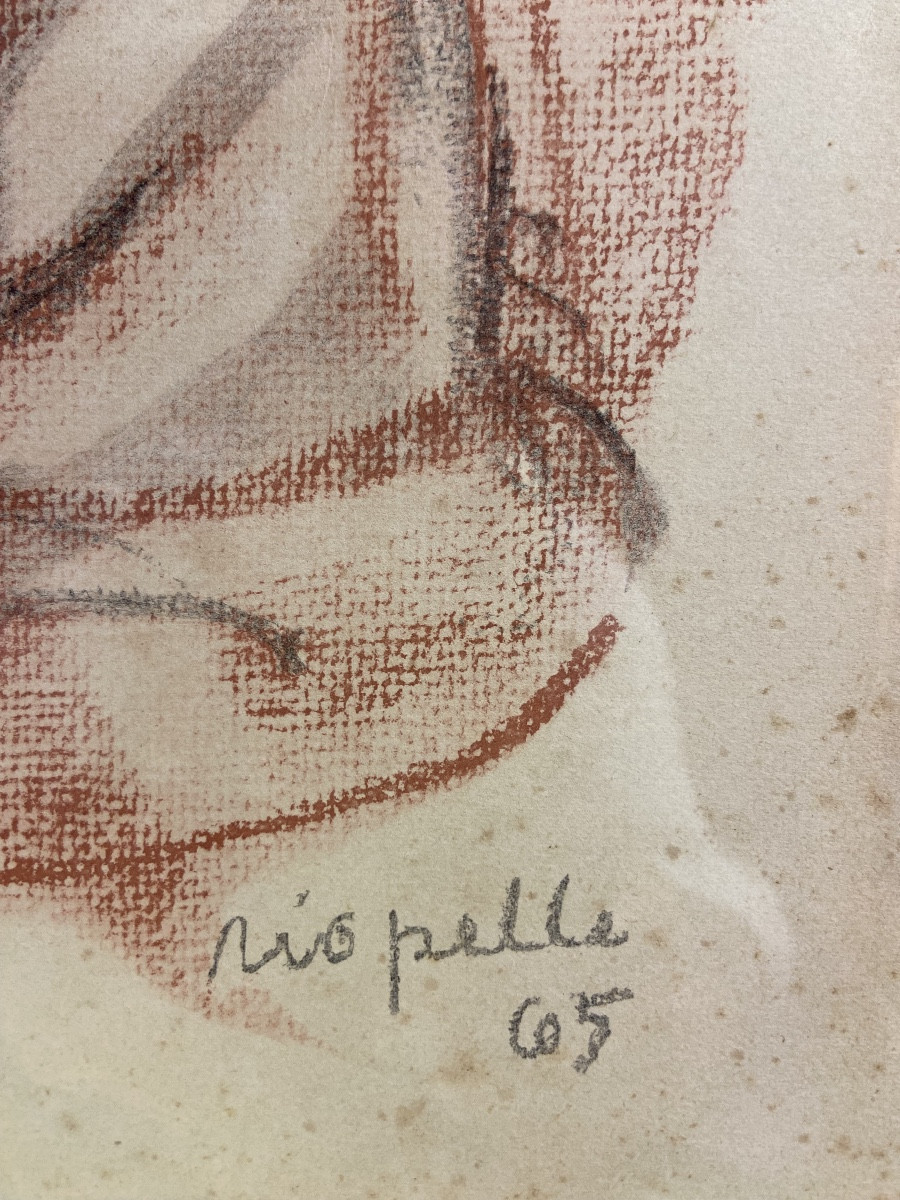 Abstract Landscape Drawing By Jean-paul Riopelle, Charcoal And Sanguine, Year 1965-photo-3