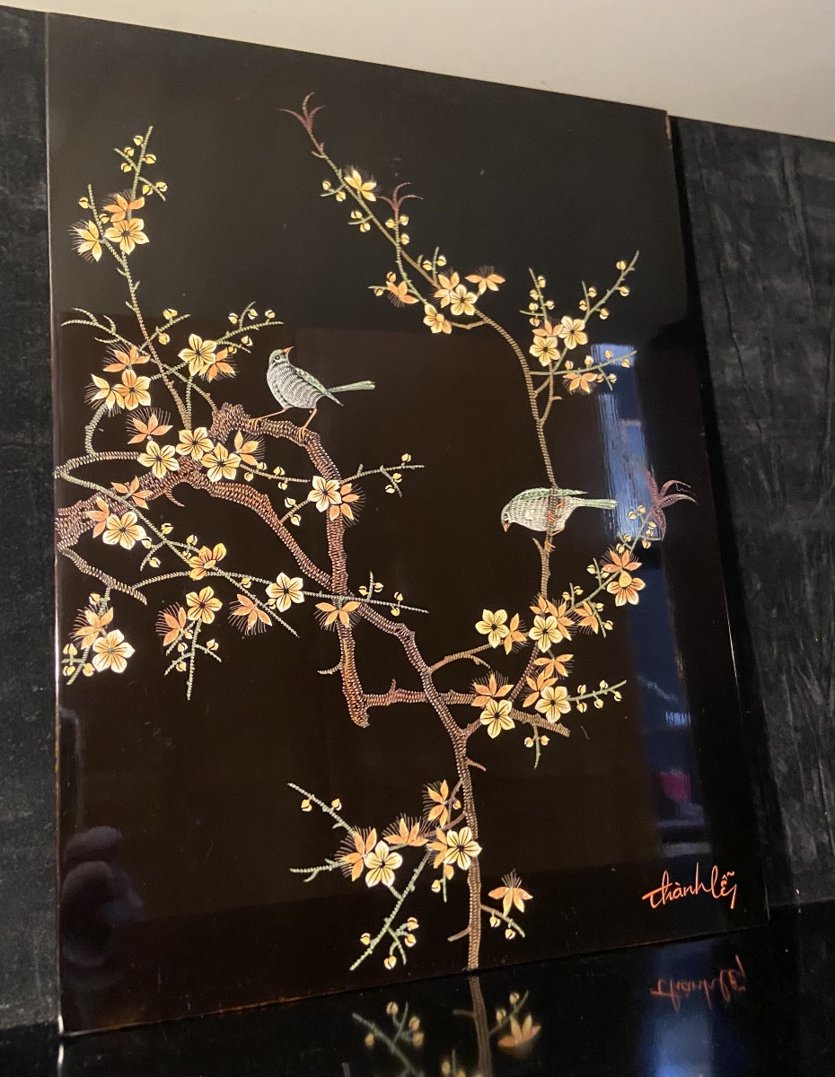Lacquered Wood Panel Engraved By Nguyen Thanh Lê's Workshop, 1950s/60s-photo-2