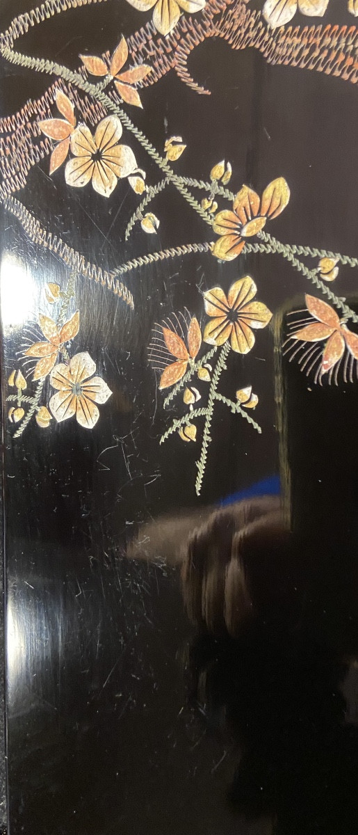 Lacquered Wood Panel Engraved By Nguyen Thanh Lê's Workshop, 1950s/60s-photo-3