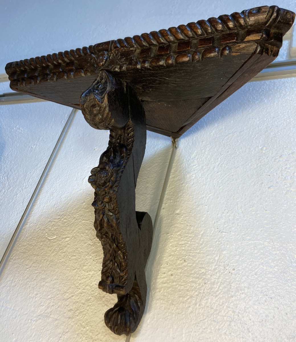 Carved Oak Corner Console Light, 18th Century