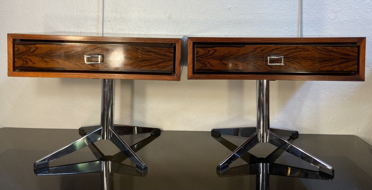 Pair Of Headboards, Rosewood Veneer And Chrome Metal, 1960s/70s-photo-2