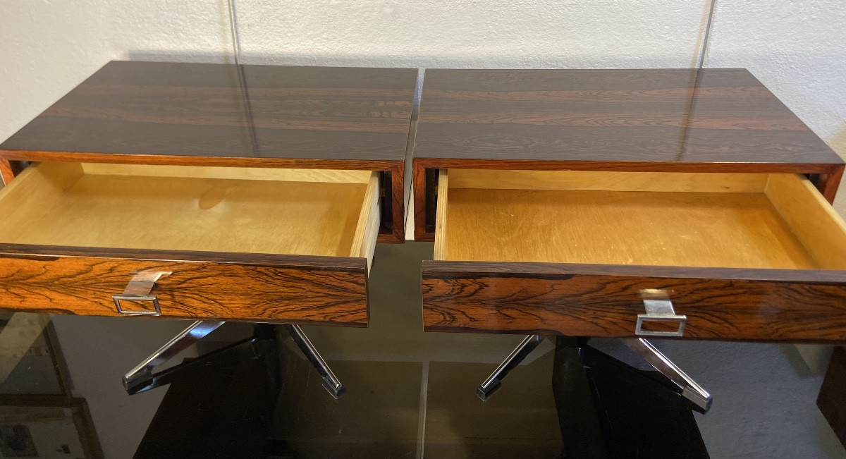 Pair Of Headboards, Rosewood Veneer And Chrome Metal, 1960s/70s-photo-3