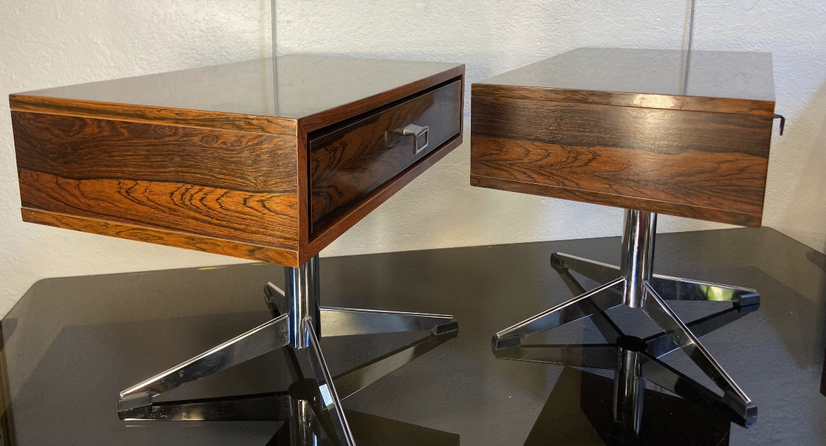 Pair Of Headboards, Rosewood Veneer And Chrome Metal, 1960s/70s-photo-4