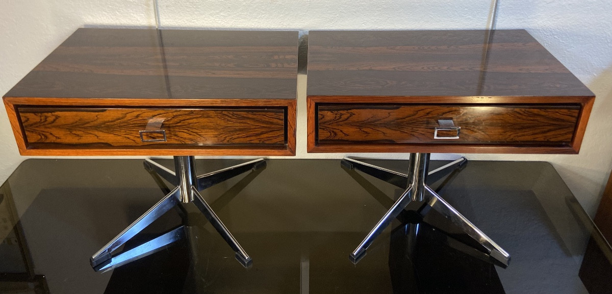 Pair Of Headboards, Rosewood Veneer And Chrome Metal, 1960s/70s