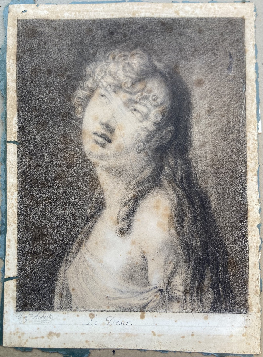 Dessin Portrait De Jeune Femme Par Augustin Aubert, Années 1810/1820-photo-2