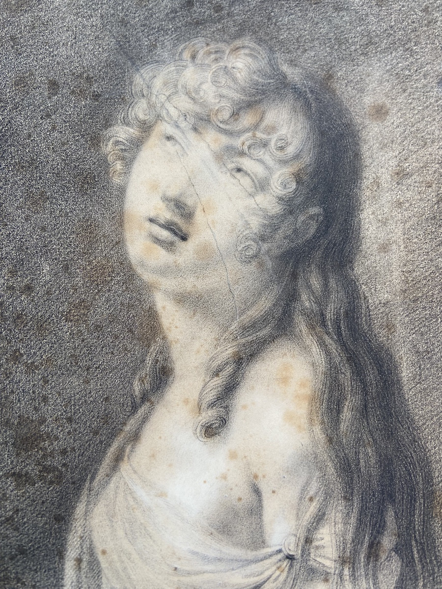 Dessin Portrait De Jeune Femme Par Augustin Aubert, Années 1810/1820-photo-3