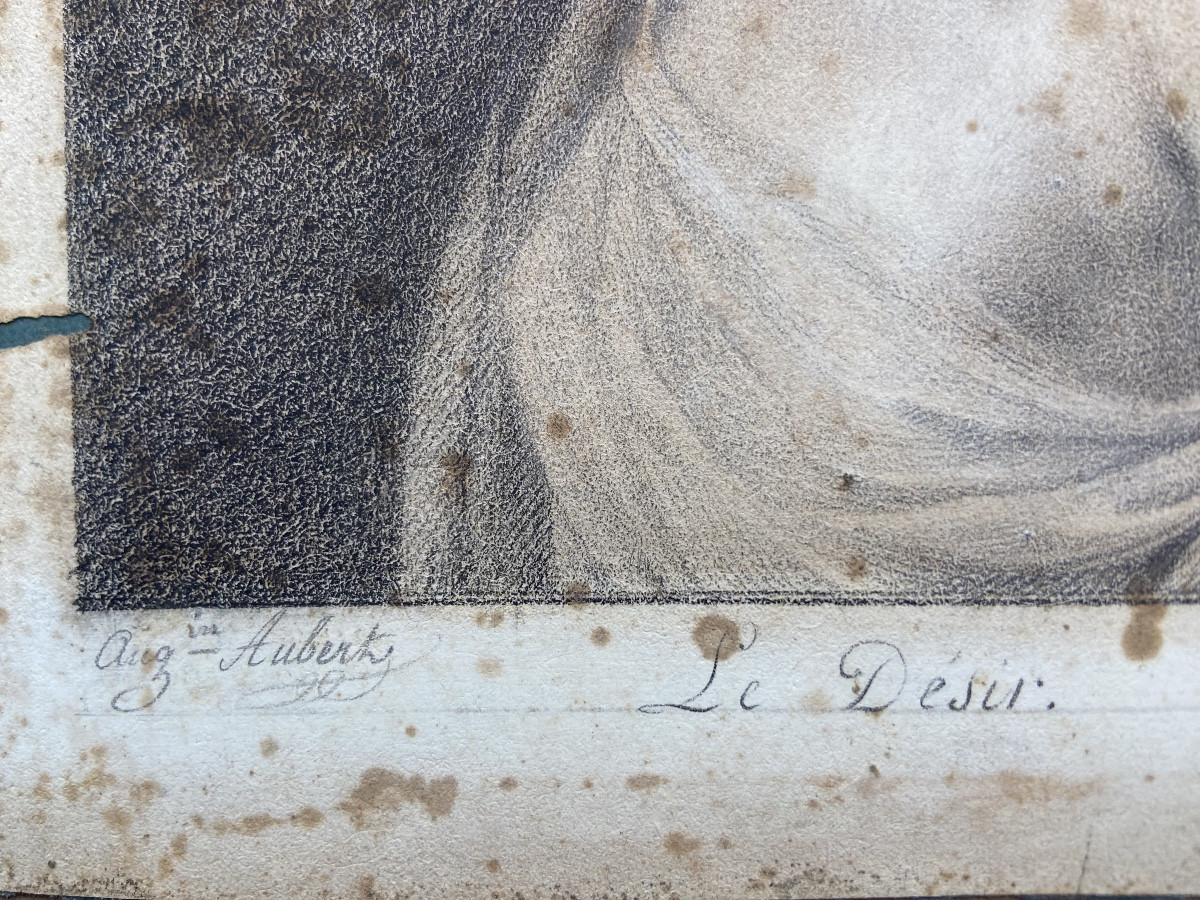 Dessin Portrait De Jeune Femme Par Augustin Aubert, Années 1810/1820-photo-1