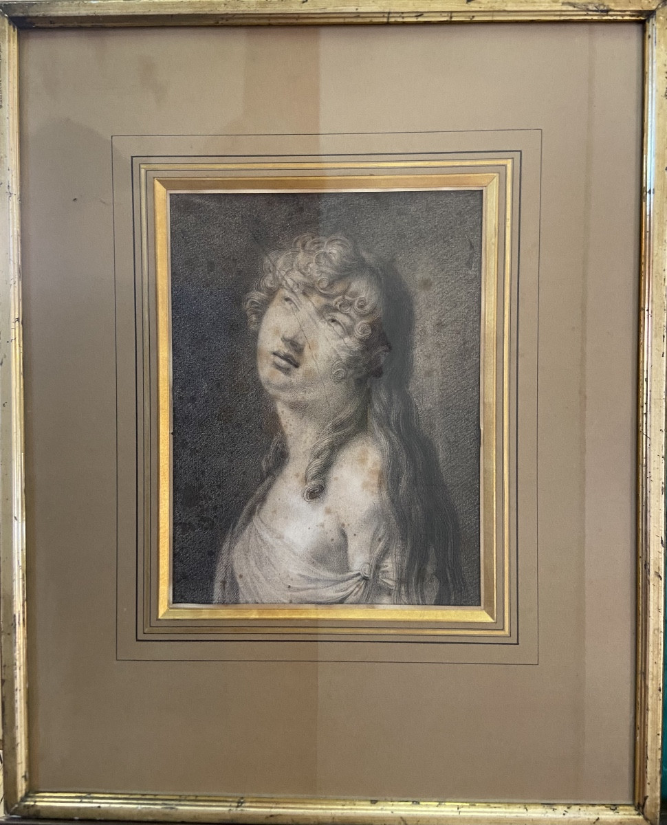 Dessin Portrait De Jeune Femme Par Augustin Aubert, Années 1810/1820