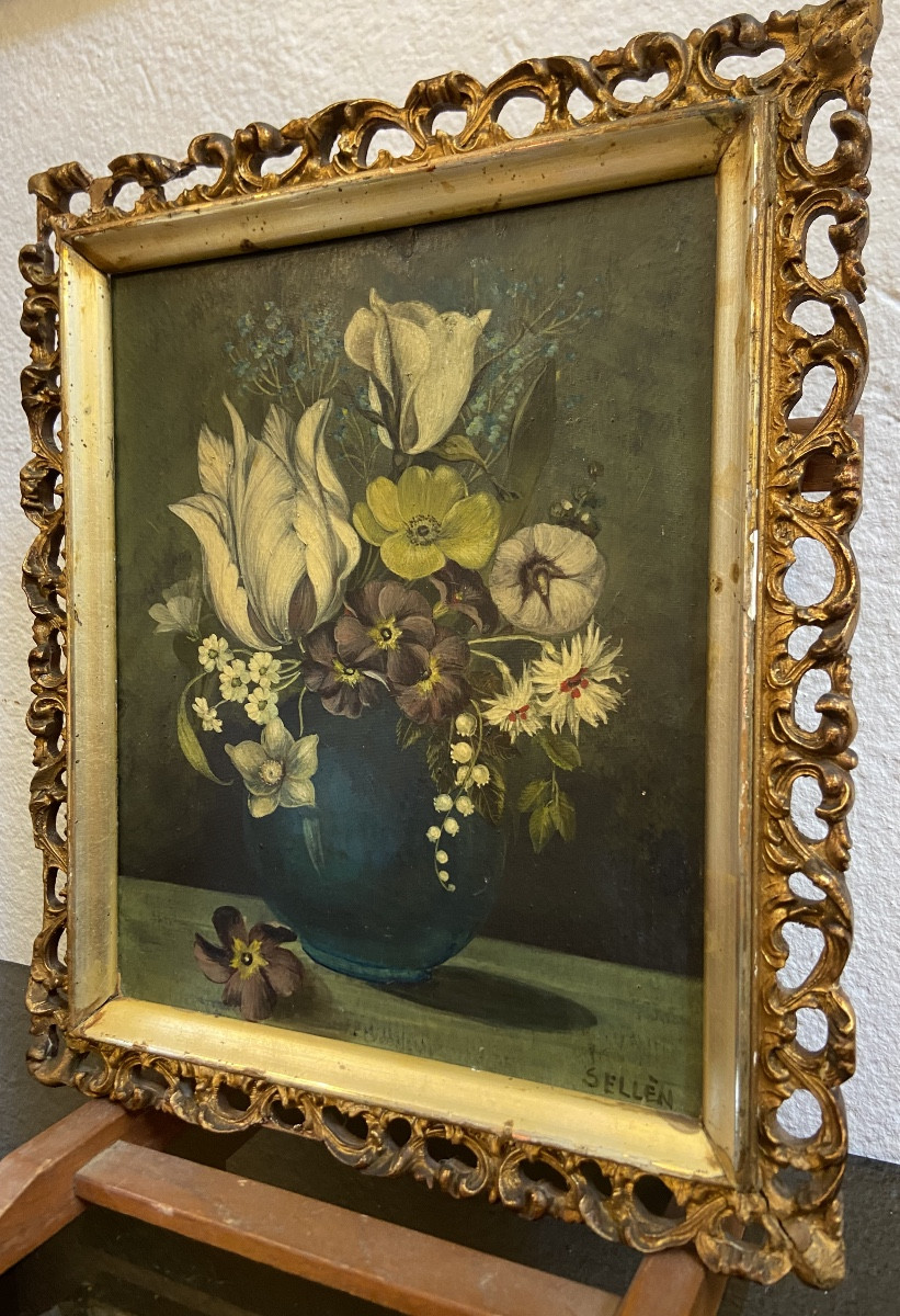 Huile Sur Carton, Petite Nature Morte Par Raghnild Sellèn, Années 1930/40-photo-2