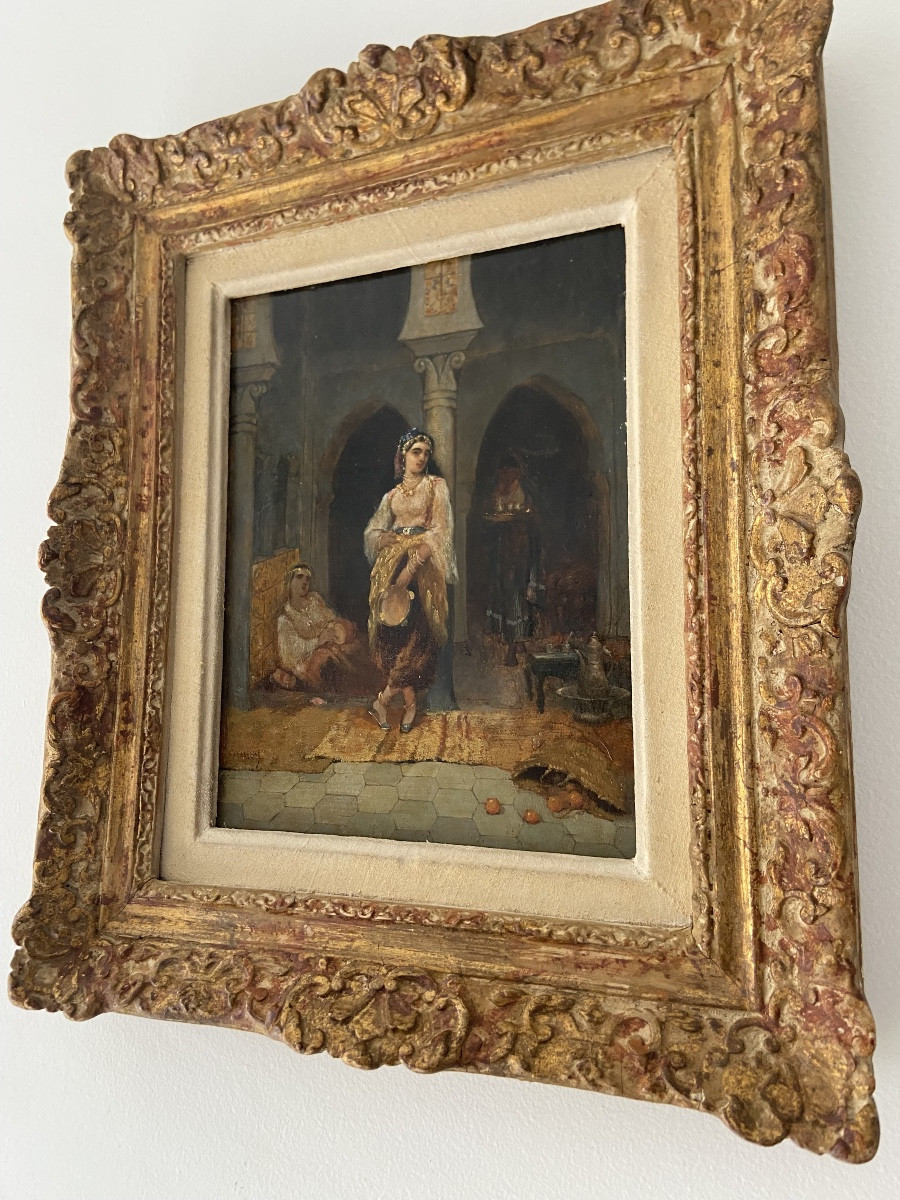 Small Orientalist Oil On Wood By Charles Camarroque, Late 19th Century-photo-4
