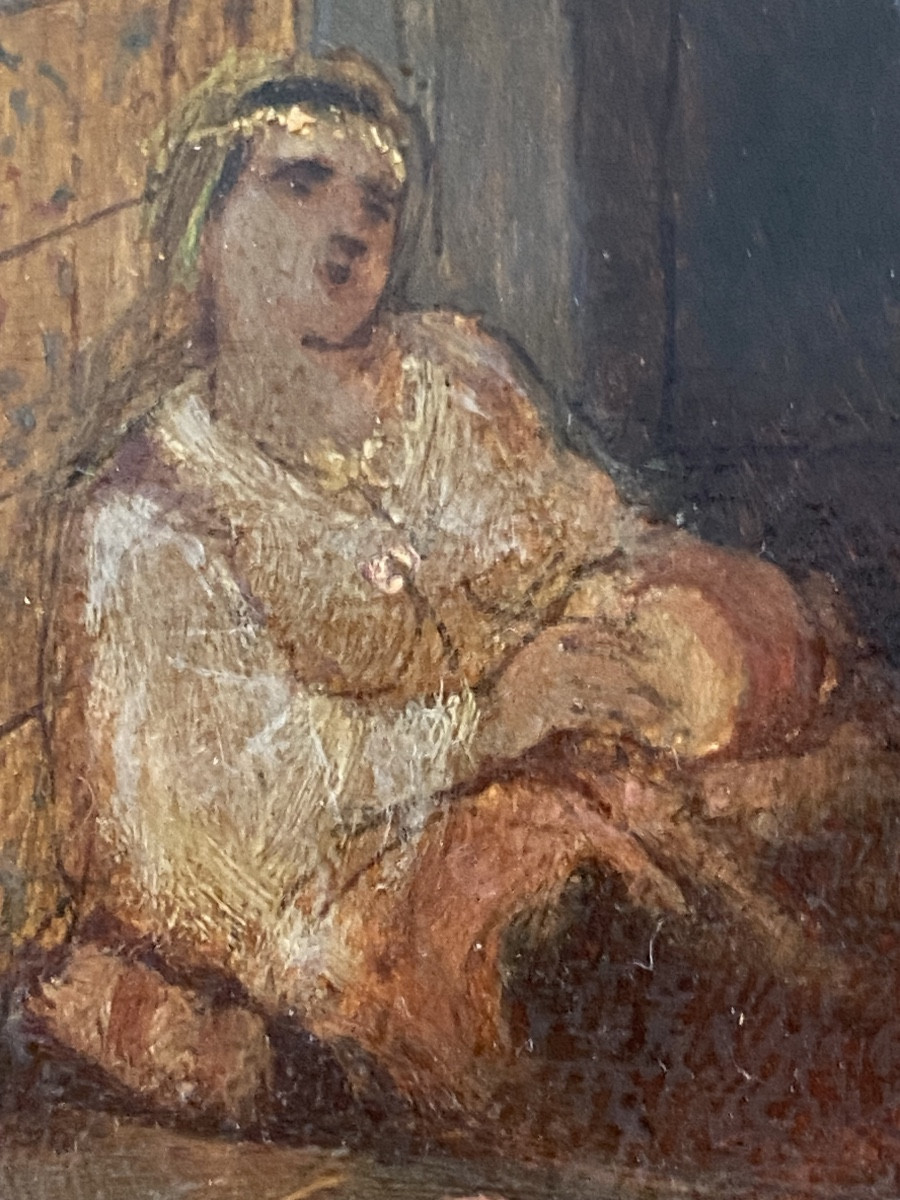 Small Orientalist Oil On Wood By Charles Camarroque, Late 19th Century-photo-4