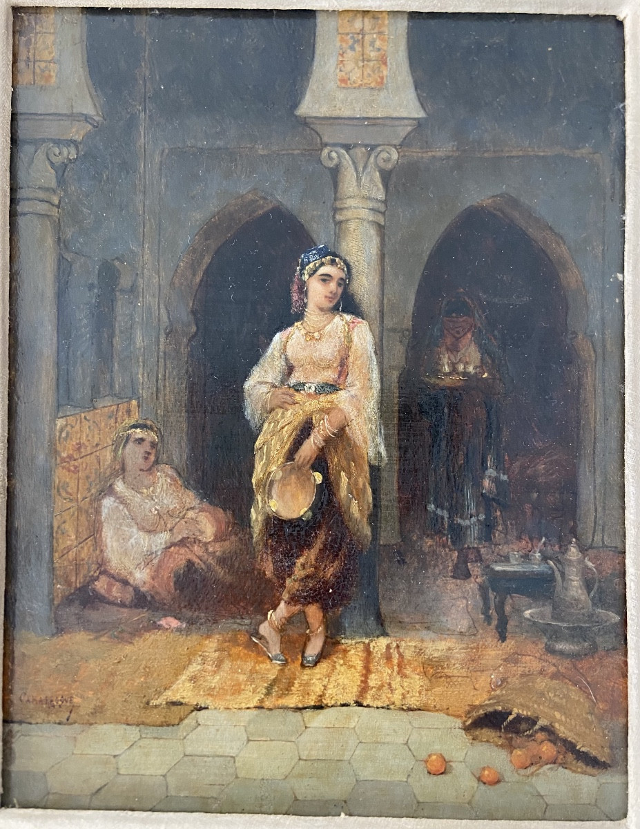 Small Orientalist Oil On Wood By Charles Camarroque, Late 19th Century
