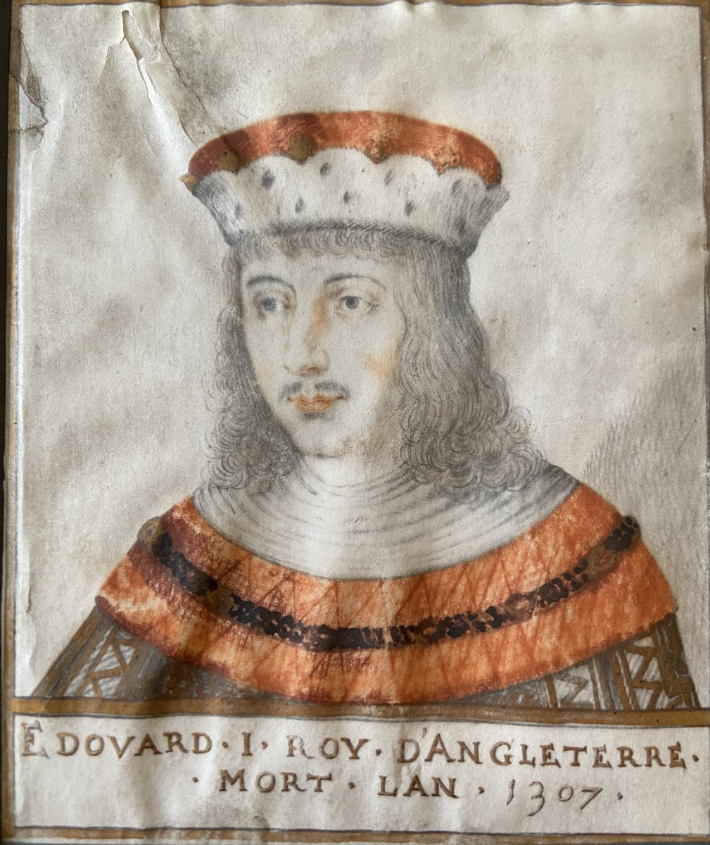 Drawing Portrait Of Edward 1st King Of England By Thierry Bellangé, 1st Half 17th Century-photo-2