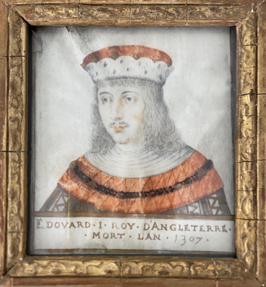 Drawing Portrait Of Edward 1st King Of England By Thierry Bellangé, 1st Half 17th Century
