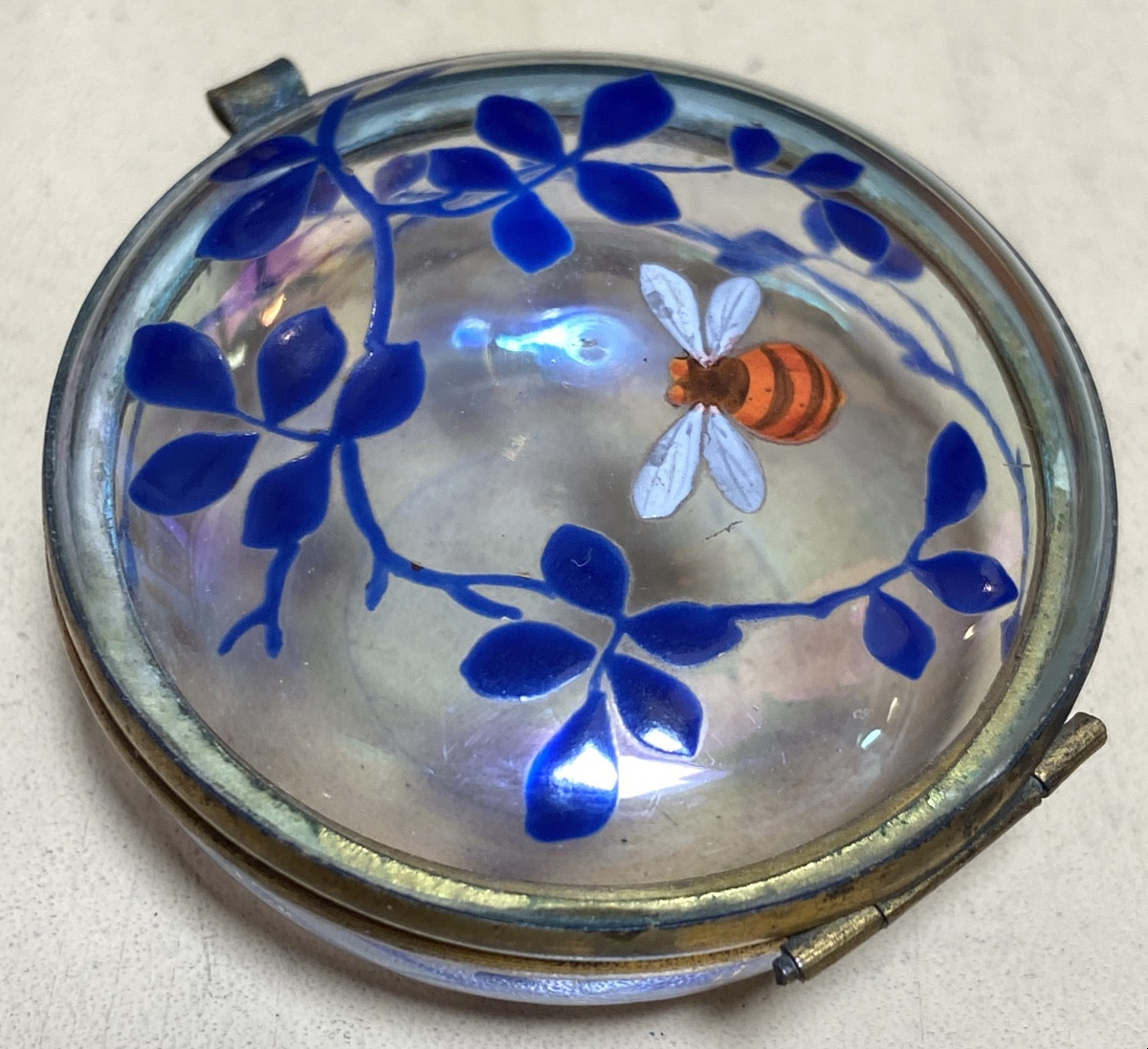 Petite Boîte/Pilulier A L'Abeille En Verre Emaillé, Epoque 1900-photo-3