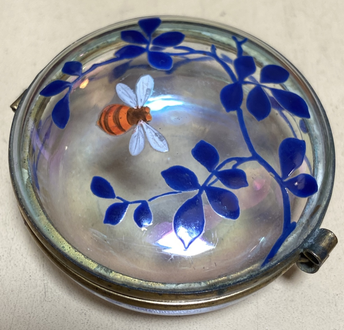 Petite Boîte/Pilulier A L'Abeille En Verre Emaillé, Epoque 1900-photo-1