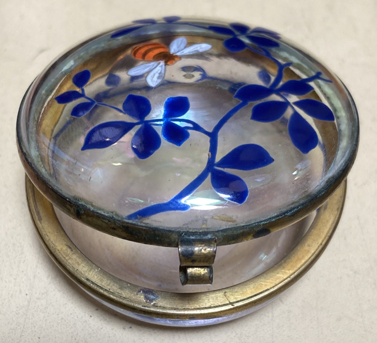 Petite Boîte/Pilulier A L'Abeille En Verre Emaillé, Epoque 1900-photo-2