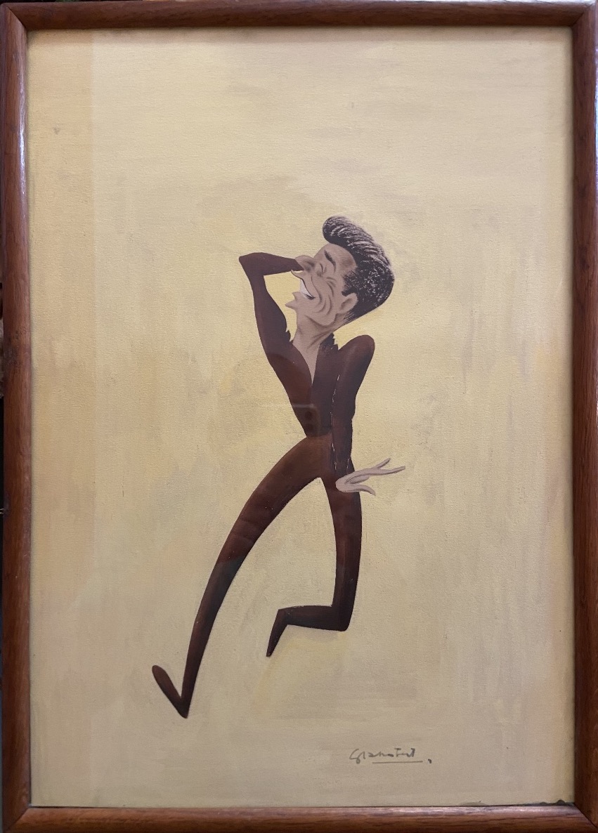 Gouache Drawing Caricature Of Yves Montand By Bernard Grambert, 1950s-photo-2
